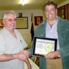 Oroville Mayor Chuck Spieth awards Okanogan Valley Gazette-Tribune managing editor, Gary DeVon, a certificate of achievement and Oroville’s ‘Key to the City’ Sept. 27 to commemorate DeVon’s 20 years of G-T newspaper journalism.