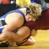 <p align="right"><i>Photo by Terry Mills </i></p><p> Tonasket heavyweight wrestler Josh Brazil meets an opponent on the mat Feb. 15 in Tacoma. Brazil placed fifth in his bracket.</p>