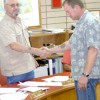 <p align="right"><em>Photo by Gary DeVon</em></p><p> Oroville Mayor Chuck Spieth shakes hands with newly appointed Oroville Police Chief Clay Warnstaff. Warnstaff has been serving as interim police chief during Randy Wheat’s absence.</p>