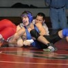 Tonasket senior Trey Jensen wrestling against Chelan on Thursday, Jan. 29. Jensen won his match at 135 pounds by a pin. Photo by Les Bowen