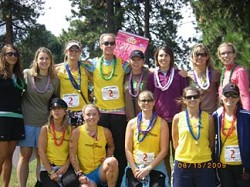 The Scent of 12 team of Tonasket women at the Second Annual Spokane to Sandpoint Relay finish line. The team came in second place with a time of 28 hours and 27 minutes and was composed of 12 women with connections to Tonasket and one driver: Bobbi Catone