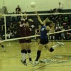 Tonasket freshman Devan Utt jumps up in the air to knock the ball back to Okanogan during Tonasket’s final home game of the season. Tonasket lost in three sets of 25-13, 26-24 and 25-16. Photo by Emily Hanson