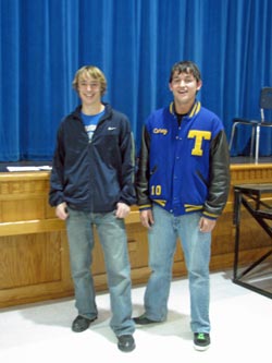 Spencer Podkranic (left) and Corey McCrarey were the only seniors on the Tonasket High School cross country team this past season. McCrarey received a first-year letter, was chosen as a Caribou Trail League Honorable Mention and was chosen as the team cap