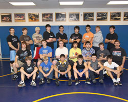 The Tonasket High School 2009-2010 wrestling team. In the front from left to right are: Collier Brereton, Jared Stedtfeld, Enrique Ortega, Austin Booker, Dalton Wahl and Collin Aitcheson. In the middle from left to right are: Barry Pentz, Peter Williams, 