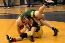 Oroville’s Mike Lynch took home championship honors at this year’s District Wrestling Tournament in Oroville. He and fellow Hornet Nick Perez earned the two first place wins Saturday, which helped Oroville secure its fourth District Championship in fi