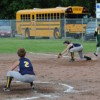 Lady Hornet Chandra Hutsell stretches to make the forced out at first base a close call going against the Liberty Bell runner. Photo by Gary DeVon