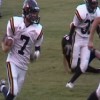 Oroville Hornet quarterback Preston Iverson returns the football 72 yards for a touchdown on the Republic Tiger’s opening kickoff in an 8-man game last Friday evening on the Tiger’s home field. The game was called in the Hornet’s favor after the fir