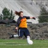 Tonasket freshman goalie Christa McCormick kicks the ball away from the goal during the Tigers’ home game against Oroville on Saturday, Sept. 11. Photo by Emily Hanson