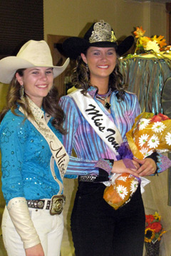 The 2010 Tonasket Rodeo Queen Taylor Ayers (left) crowned the 2011 Tonasket Rodeo Queen Jerian Ashley (right) at the coronation ceremony held at the Tonasket Eagles on Saturday, Oct. 23. Photo by Emily Hanson