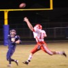 Preston Iverson catches a 36-yard from CJ Mathews to score one of Oroville’s only two touchdowns against Brewster Friday. Photo by Gary DeVon