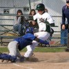 Tonasket catcher senior David Goyette gets the out at home plate against the Chelan Goats in Chelan on Tuesday, April 19. Photo by Carrie Draeger