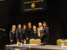 Tonasket's FFA team, competing at the national convention in Indianapolis, finished second in national competition in Parliamentary Procedure in a three-day event against 43 other state champion teams. The team includes (front row, l-r) KB Kochsmeier, Hal