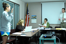 Student Rep. Katie Tietje being sworn in at the last Oroville School Board meeting. Photo by Gary DeVon