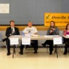 Members of the Oroville School Board and district staff joined Oroville Parent-Teacher Organization President Rich Scott at a Town Hall meeting to discuss issues involving the district on the evening of Wednesday, Jan. 11. Present were (L-R) Scott, Superi
