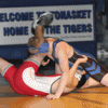 The Tigers' Caleb Lofthus gets his Chelan opponent on his back at Saturday's dual meet.