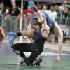 Photo by Brent Baker - Jeffrey Stedtfeld tries to get control of Elma's Tanner Sample during Friday's consolation semifinal match.