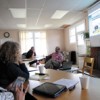 Clyde Andrews, president of the Oroville Chamber of Commerce, demonstrates the organization's new website at the chamber's general membership meeting held last Thursday, April 12 in the public library's conference room. Photo by Gary DeVon