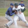 Brent Baker / staff photoTonasket's Kjeld Williams was injured in a collision at third base during the Tigers' loss to Chelan last Tuesday.