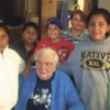 Members of Tonasket Elementary fourth grade teacher Scott Olson's class, including (l-r) Ruby Capote, Kevin Garcia, Enrique Long-Sandoval, Kyndall Rollins and Christina Torres, visited 105-year-old Lula Gardener to learn about what school was like 100 yea