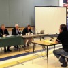John Artorbum, senior fish biologist with the Colville Confederated Tribes, was the first to testify at the International Joint Commission's public meeting held in Oroville. The IJC Commissioners in attendance were (L-R) Lana Pollack, U.S. Section Chair;