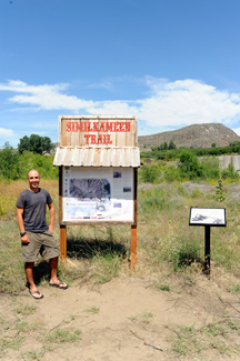 Brian Tanzman at the Similkameen Trailhead in Oroville. Tanzman is hiking the 1200 mile Pacific Northwest National Scenic Trail and Oroville is the halfway point. He spent a few days resting up at the Camaray Motel before continuing his journey up the Sim