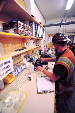 Testing water samples in the lab at the Buckhorn Gold Mine.