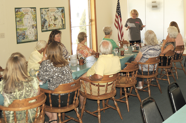 Sandy Lorentzen talks with Oroville Chamber of Commerce members at their Thursday, July 11 meeting about making Oroville a unique travel destination. Gary DeVon/staff photo