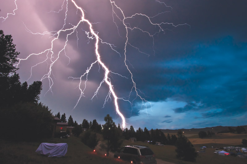 Zach Drew of Des Moines caught this image of a lightning strike during a Friday, Aug. 9, thunderstorm at the Table Mountain Star Party, held this year at Eden Valley Guest Ranch near Oroville. No one was injured during the storm, but drenching rains led to a number of attendees packing up and heading for home a day early. 