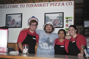 Jack Black hams it up with the crew of the Tonasket Pizza Company. Brent Baker/staff photo