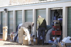 Several agents from the FBI and ATF served a warrant to seize items from a storage unit at Oroville Mini Storage Friday morning. The agents would not comment, but the storage unit, the contents of which were going up for auction the next day because of unpaid rental bills, contained gun reloading supplies, including primers and powders, as well as ammo and gun parts, according to a classified ad placed in this newspaper by Oroville Mini Storage owner Jeff Bunnell.
