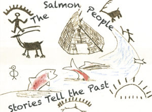 A postcard illustrating the Okanogan Borderland Historical Society's latest exhibit at the Oroville Depot Museum, "The Salmon People, Stories Tell the Past." The exhibit opens May 5.