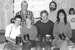 Doug Kee (upper right) and his first Oroville Cross Country Team in 1987 with his then assistant and current Tonasket Cross Country Coach Bob Thornton (upper left) .