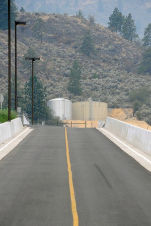 The north end reservoir (right) was recently completed. You can see it here, looking up the new road to the new U.S. Border Patrol station. The reservoir was needed to ensure an adequate water supply for the station and north end customers. Gary DeVon/staff photo