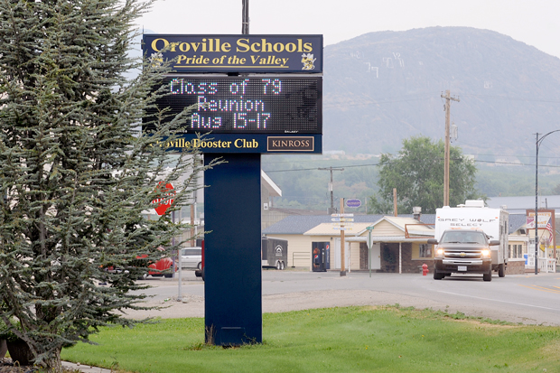 The Oroville High School Class of 1979  will  be having their 35th Reunion this weekend  in Oroville. All OHS alumni (21 years and older) are invited to help them kick off the celebration with a no-host event at Alpine Brewery at 7 p.m. on Friday, followed by music and dancing at the Pastime Bar & Grill around 9 p.m. The big  “79” can be barely be seen behind the school reader board on  Number Mountain because of all the smoke  caused by area fires. The class refreshed the paint job at their 20 year reunion 15 years ago. It hasn’t been determined yet who will  go over the side on ropes for their 40th in 2019. Gary DeVon/staff photo