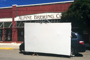 The screen arrives at Alpine after a successful night of movies at Vicki’s Back Door Club. Mo Fine/submitted photo