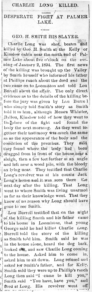 A photocopy of the Loomiston Journal article of January 4, 1894. Courtesy of Okanogan County Historical Society