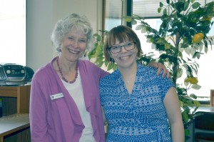 Librarian Meg Lange (left) is retiring after 21 years. Local girl Sara McVay will be taking her place. Katie Teachout/staff photo