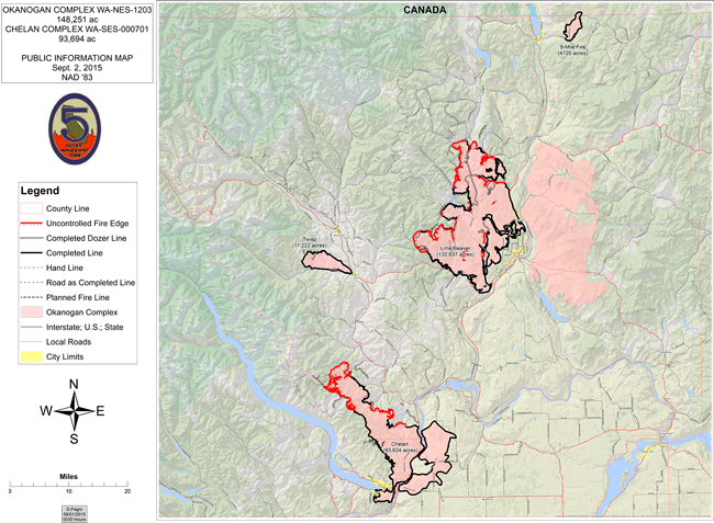 Current fires in the Okanogan and Chelan Complexes