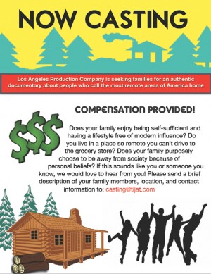 A flyer for the company seeking an Oroville area family living remotely.