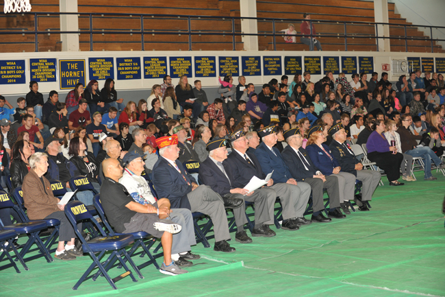 A Veterans Day Assembly held at Oroville High School’s Coulton Auditorium was presented by Tam Hutchinson’s Senior Political Science Class. It began with Zoe Whittaker-Jameson welcoming all to the assembly and Narya Naillon giving opening remarks “For the Land of the Free and the Home of the Brave.” Naillon also sang the National Anthem while a Color Guard from the Oroville American Legion Hodge’s Post 84 presented the flag. The intro video “Some Gave All” was created by Jaxon Blackler. 