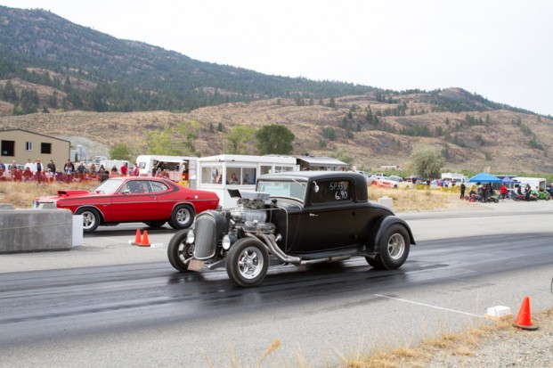 Dan Hodson/submitted photo Geoff Bell (left) and his 1976 Dodge Dart are recent additions to Oliver, BC. Paul Paprskan (Vernon, BC) made sure he welcomed him properly to WCRA in his 1932 Plymouth at the Sunday, Sept. 24 drag race event in Osoyoos, BC. 