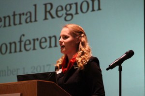 Mikaela McCoy, Oroville High School senior and Washington State Future Business Leaders of America Vice President, presides over the North Central Region fall Business Leadership Conference. 