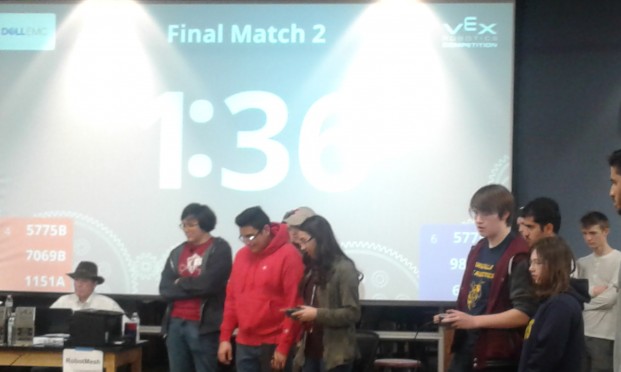 Submitted photo Emily Grunert and Xavier McCoy compete in Robotics Tourney final.