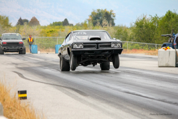 Brad Baxendale launches his 1969 Pontiac Beaumont hard from the starting lights at Richter Pass Motorplex in Osoyoos, BC last weekend to drag home the Super Pro trophy. Submitted photo/Dan Hodson