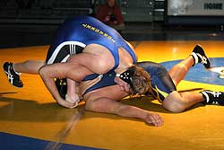 Photos by Terry MillsTonasket’s Josh Brazil won in a 10-3 decision against Carlos Herrera Dec. 20 at Tonasket High School.