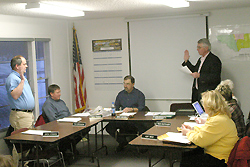 Photo by Gary DeVon	Tim Whiteaker, the newest school director on the Oroville School Board was sworn in at the board’s Monday, Jan. 28 meeting. Whiteaker, who was sworn in by Superintendent Ernie Bartelson, works as an electrician and is in charge of ma