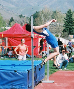 Photo by Bob ThorntonTonasket athlete Jacob Longmire won the high jump in Cashmere April 12, jumping five feet, eight inches.