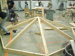 Submitted by Career Tech teacher Ed Naillon        Students begin assembly of the roof section of the gazebo.