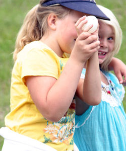 Photo by Gary DeVon        &amp;nbsp;&amp;nbsp;&amp;nbsp; Kally Ray, age 8 and Noni Alley, age 7, won the water balloon toss. Their balloon seemed indestructible whether it was caught or bo