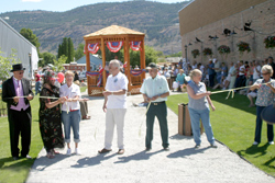 Photo by Gary DeVon    Oroville Centennial Park was officially opened to the public at a ribbon cutting ceremony held last Saturday afternoon. Taking part in the ribbon cutting were (L-R) Stan and Tamara Porter, Joan Cool,